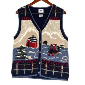 Nutcracker Knit Cardigan Sweater Vest Womens Small Holiday Winter 3D Embroidered